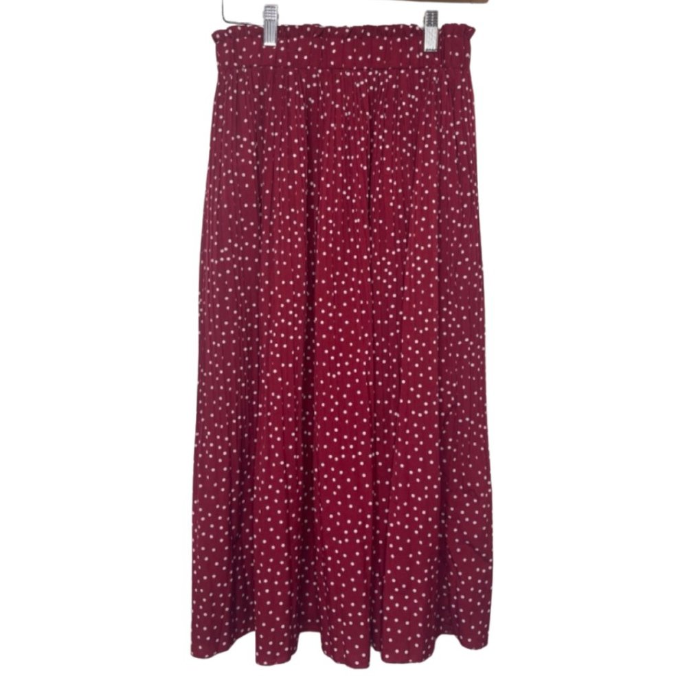 EXLURA | Womens High Waist Red and White Polka Dot Casual Midi Skirt | Size S - Picture 4 of 7